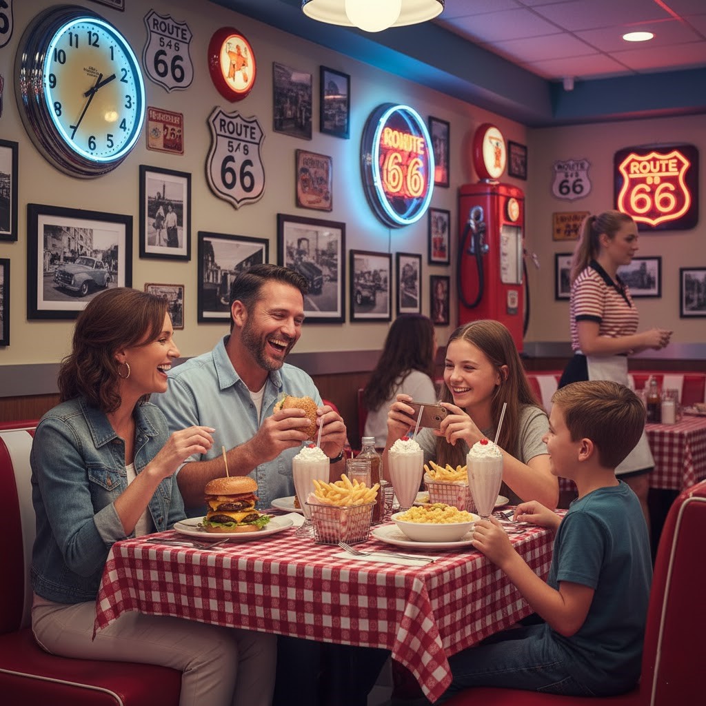Family in an American Restaurant