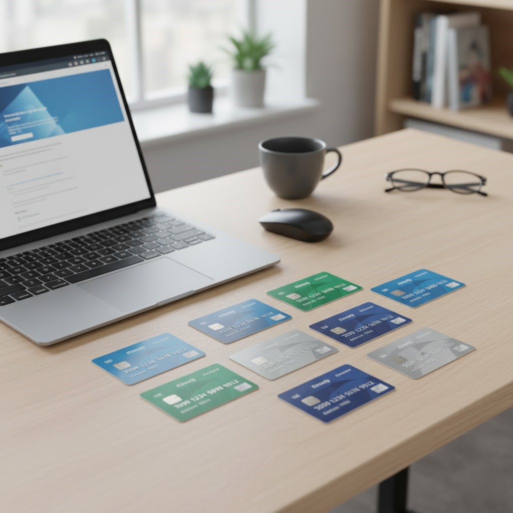Payment Cards on a Desk near to a Laptop