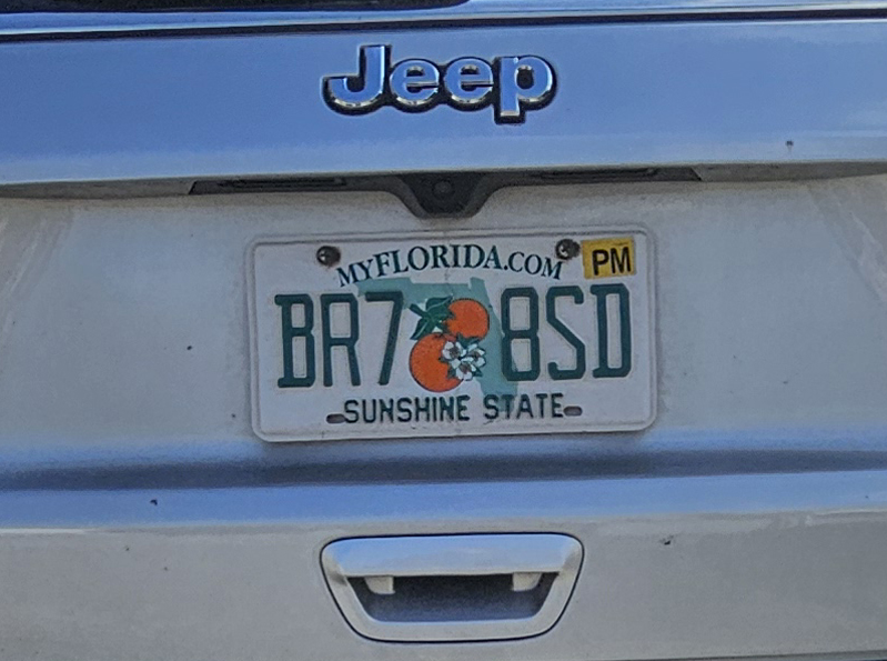 Clean Florida licence plate without frames showing legal 2025 requirements