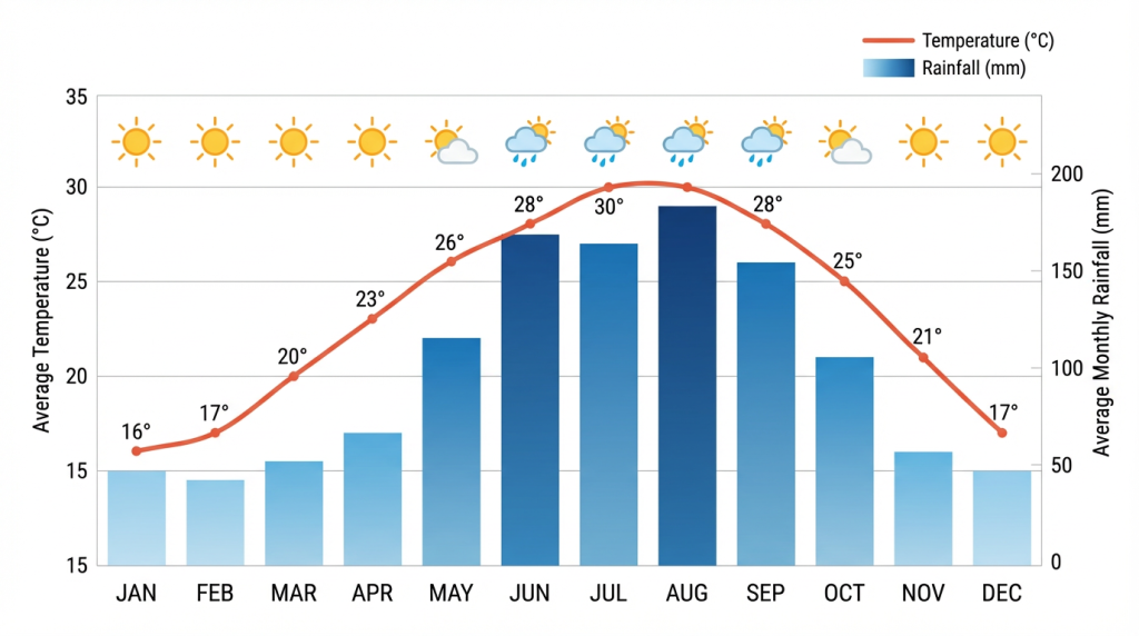 Florida monthly temperature rainfall humidity comparison chart annual guide for UK tourists planning holidays