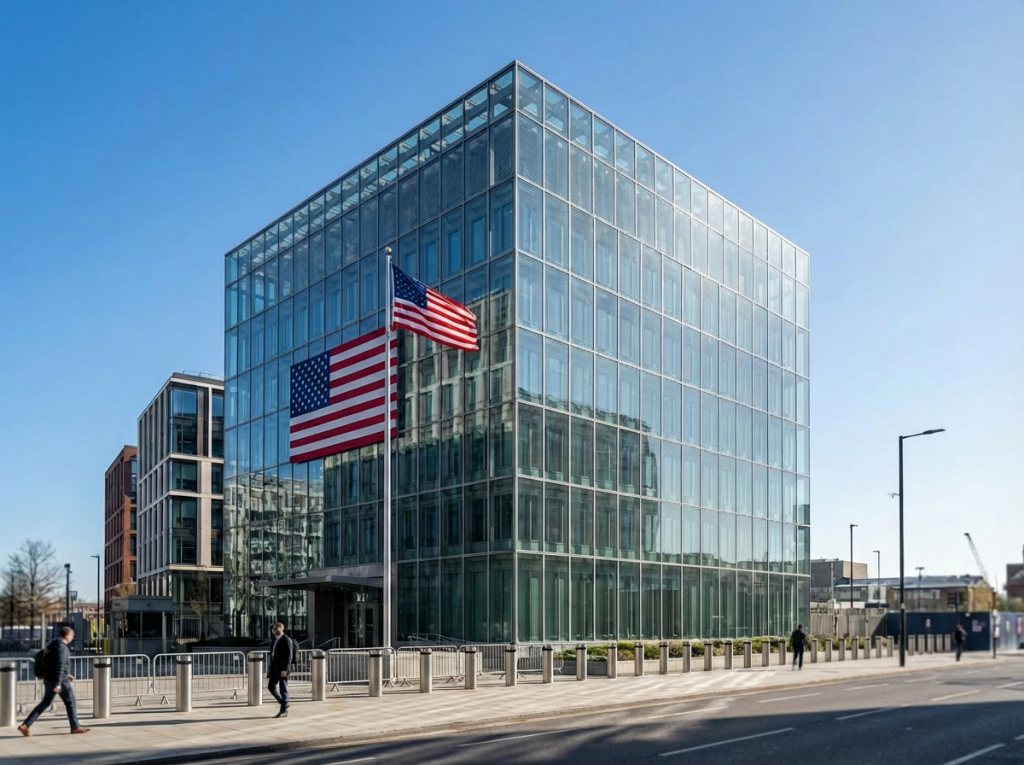 US Embassy London building where UK travelers apply for tourist visas after ESTA denial