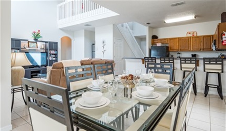 View from dinning room overlooking living room and kitchen . Brown's Villa in Cumbrian Lakes, Kissimmee, Orlando
