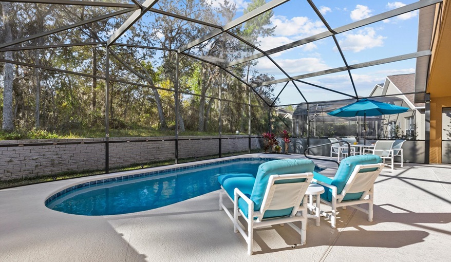 Enjoy Florida sunshine all day with your private south-facing pool and shaded lanai.. For the Best Disney Vacation-Tropical Paradise Villa in Emerald Island Resort, Kissimmee, Orlando