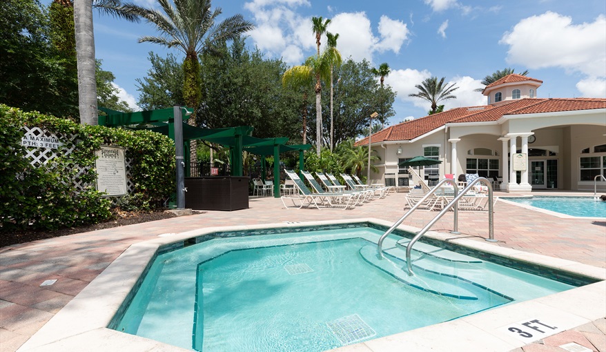 Heated resort-style community pool and spa — included with your stay.. For the Best Disney Vacation-Tropical Paradise Villa in Emerald Island Resort, Kissimmee, Orlando