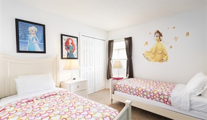 Twin Princess room. For the Best Disney Vacation-Tropical Paradise Villa in Emerald Island Resort, Kissimmee, Orlando