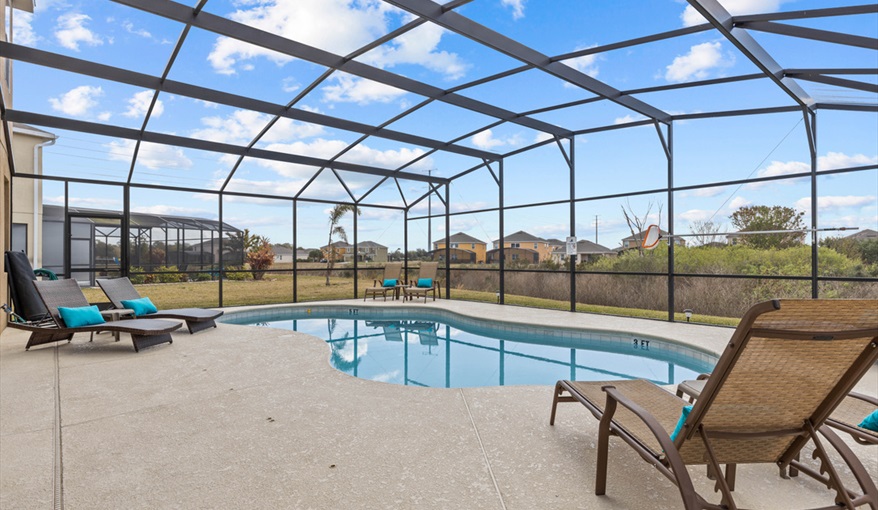 Extended pool so great for a swim. Goofys Golf Getaway - Luxury Executive Disney Villa on Golf Course Gated Community, South Facing Pool,  No Rear Neighbours and Conservation Views in Providence, Davenport, Orlando