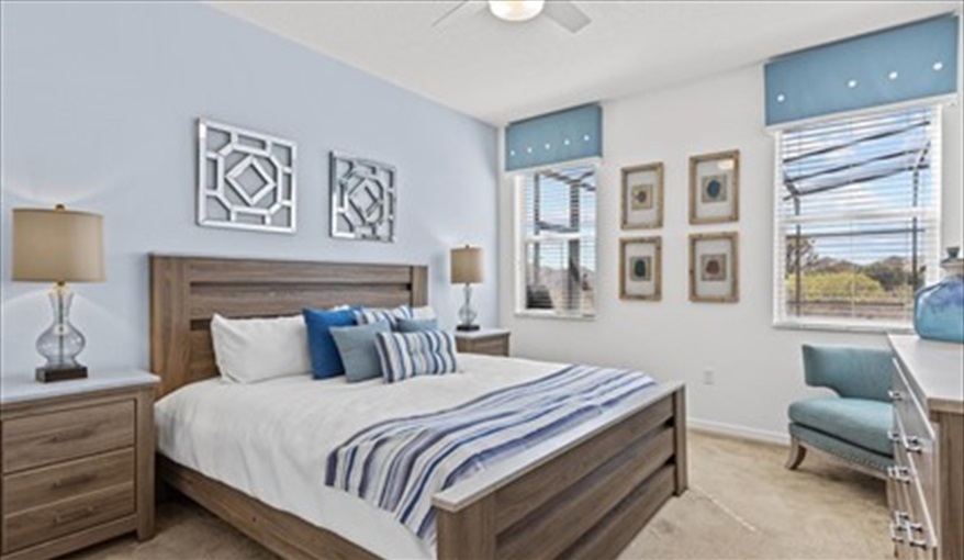 The downstairs king bedroom. Goofys Golf Getaway - Luxury Executive Disney Villa on Golf Course Gated Community, South Facing Pool,  No Rear Neighbours and Conservation Views in Providence, Davenport, Orlando