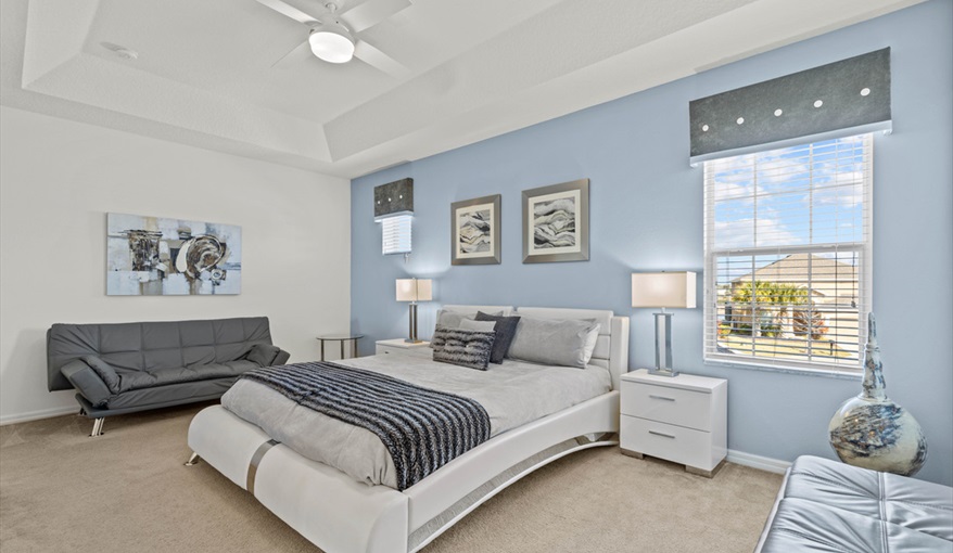 Huge bedroom with king bed. Goofys Golf Getaway - Luxury Executive Disney Villa on Golf Course Gated Community, South Facing Pool,  No Rear Neighbours and Conservation Views in Providence, Davenport, Orlando