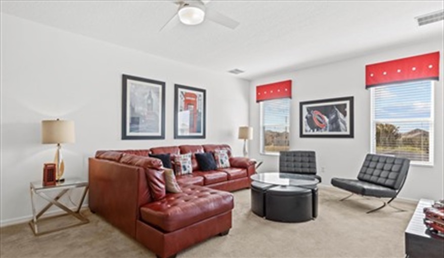 Plenty of comfortable seating. Goofys Golf Getaway - Luxury Executive Disney Villa on Golf Course Gated Community, South Facing Pool,  No Rear Neighbours and Conservation Views in Providence, Davenport, Orlando