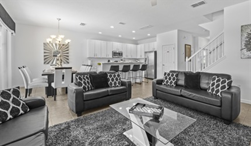 Large open plan area so everyone can join in. Goofys Golf Getaway - Luxury Executive Disney Villa on Golf Course Gated Community, South Facing Pool,  No Rear Neighbours and Conservation Views in Providence, Davenport, Orlando
