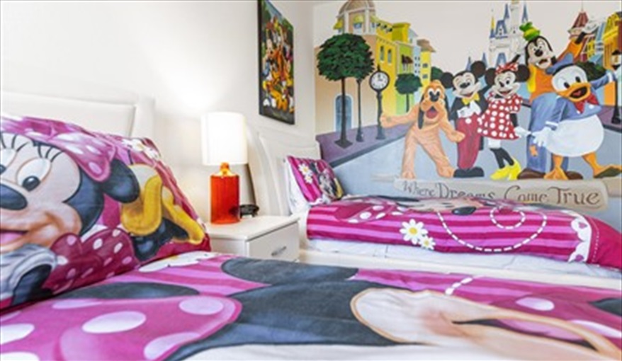 Disney bedding and window dressing. Goofys Golf Getaway - Luxury Executive Disney Villa on Golf Course Gated Community, South Facing Pool,  No Rear Neighbours and Conservation Views in Providence, Davenport, Orlando