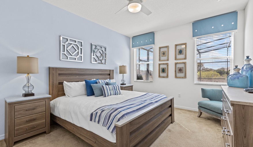 The downstairs king bedroom. Goofys Golf Getaway - Luxury Executive Disney Villa on Golf Course Gated Community, South Facing Pool,  No Rear Neighbours and Conservation Views in Providence, Davenport, Orlando
