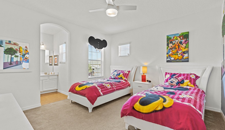 The Magic Kingdom themed twin bedroom. Goofys Golf Getaway - Luxury Executive Disney Villa on Golf Course Gated Community, South Facing Pool,  No Rear Neighbours and Conservation Views in Providence, Davenport, Orlando