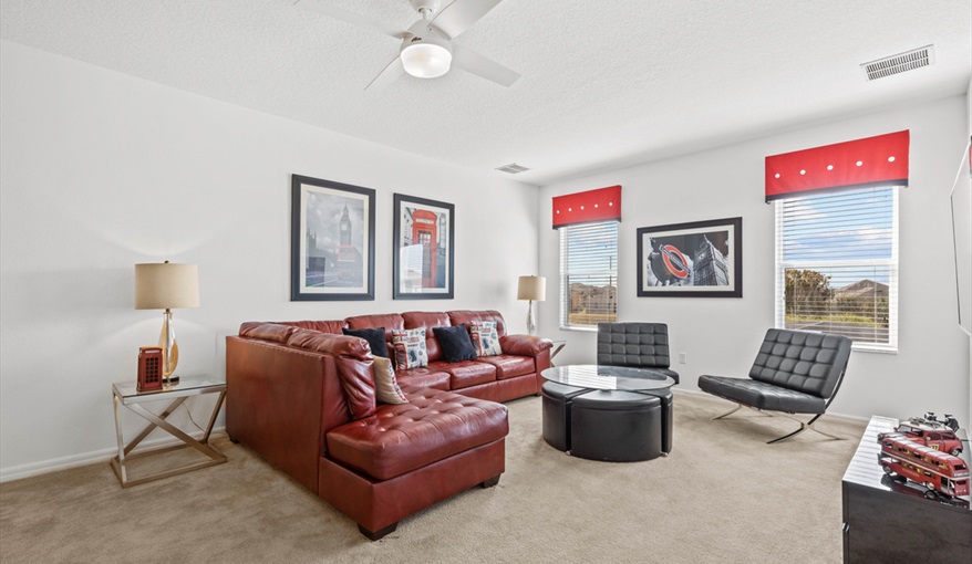 Plenty of comfortable seating. Goofys Golf Getaway - Luxury Executive Disney Villa on Golf Course Gated Community, South Facing Pool,  No Rear Neighbours and Conservation Views in Providence, Davenport, Orlando