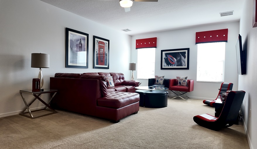 Plenty of comfortable seating. Goofys Golf Getaway - Luxury Executive Disney Villa on Golf Course Gated Community, South Facing Pool,  No Rear Neighbours and Conservation Views in Providence, Davenport, Orlando