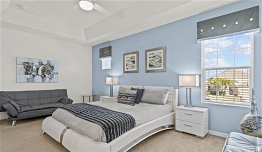 Huge bedroom with king bed. Goofys Golf Getaway - Luxury Executive Disney Villa on Golf Course Gated Community, South Facing Pool,  No Rear Neighbours and Conservation Views in Providence, Davenport, Orlando
