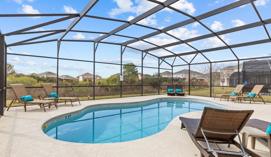 Conservation view so no direct rear neighbours. Goofys Golf Getaway - Luxury Executive Disney Villa on Golf Course Gated Community, South Facing Pool,  No Rear Neighbours and Conservation Views in Providence, Davenport, Orlando