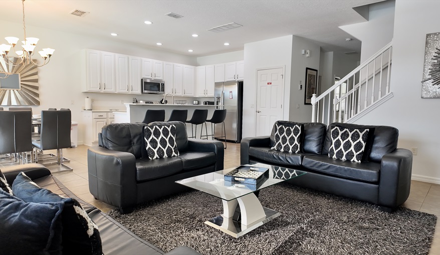 Great open plan area so everyone is included. Goofys Golf Getaway - Luxury Executive Disney Villa on Golf Course Gated Community, South Facing Pool,  No Rear Neighbours and Conservation Views in Providence, Davenport, Orlando