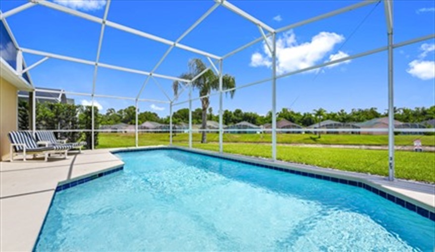 Private pool overlooking the lake. Three Palms Villa in Town Centre Reserve, Davenport, Orlando