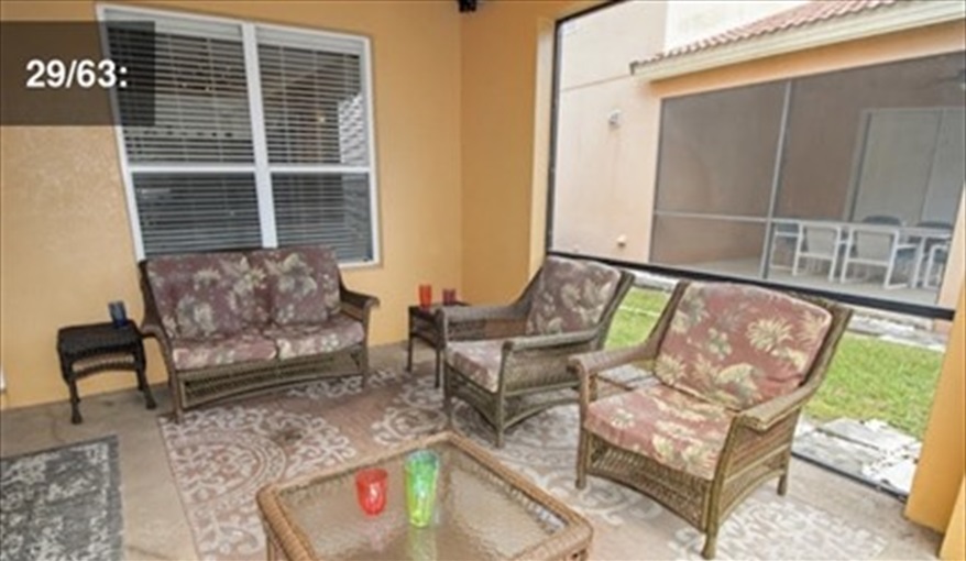 More of a seating space around the pool, but in the shade should the Florida sunshine become too hot. Ref 701BV. Villa at Bella Vida with own South facing pool., Games room & near to Disney in Bellavida Resort, Kissimmee, Orlando
