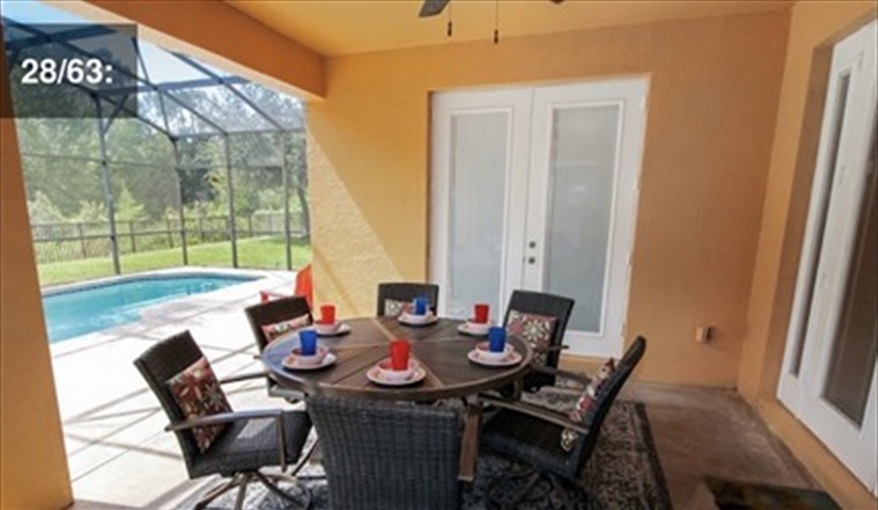 Al fresco dining . Ref 701BV. Villa at Bella Vida with own South facing pool., Games room & near to Disney in Bellavida Resort, Kissimmee, Orlando