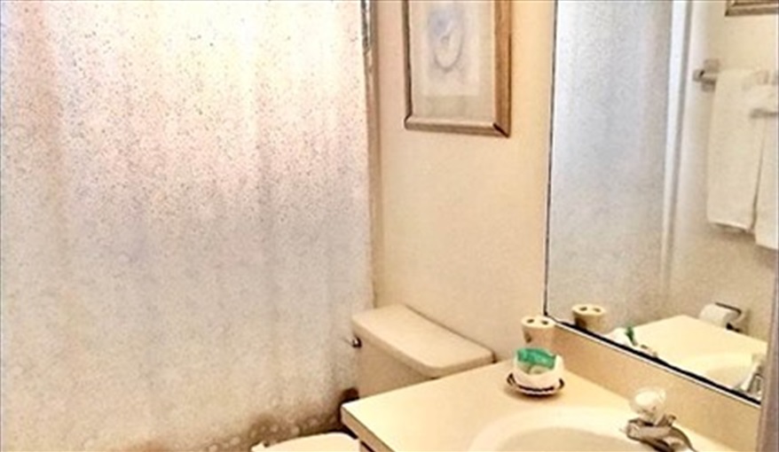 Bathroom 2 with shower over bath. Ref 993PF. Family home, free BBQ. Near Disney. Pet friendly in Lindfields, Kissimmee, Orlando