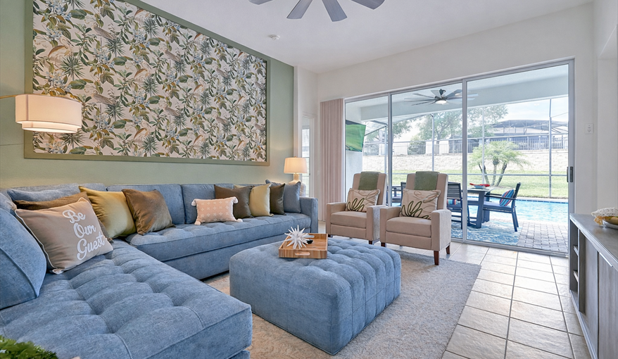 Bright Family Living Space Overlooking the Private Pool. Sunshine Villa at Windsor Hills  in Windsor Hills Resort, Kissimmee, Orlando