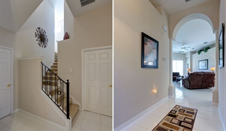 Entrance hallway & stairwell. Florida Palms (Trip Advisor Travelers Choice Award 2020) in Calabay Parc at Tower Lake, Haines City, Orlando
