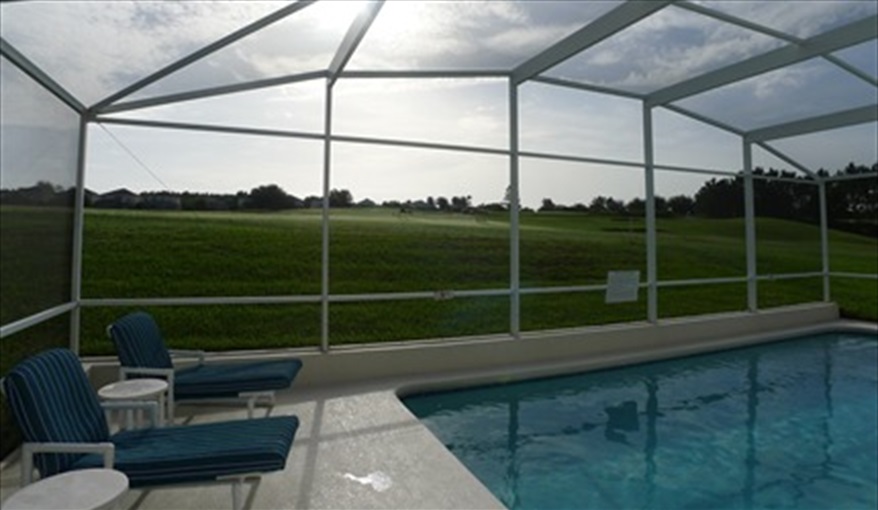 Pool Area with Golf Course Views. Golf View Villa Highlands Reserve in Highlands Reserve, Davenport, Orlando