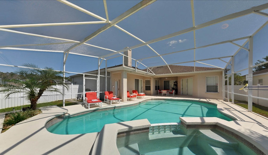 Extended and rotated pool deck receives maximum sunshine. Only You Florida Villa. Highlands Reserve Golf Community former showhome with HUGE master suite and gamesroom in Highlands Reserve, Davenport, Orlando