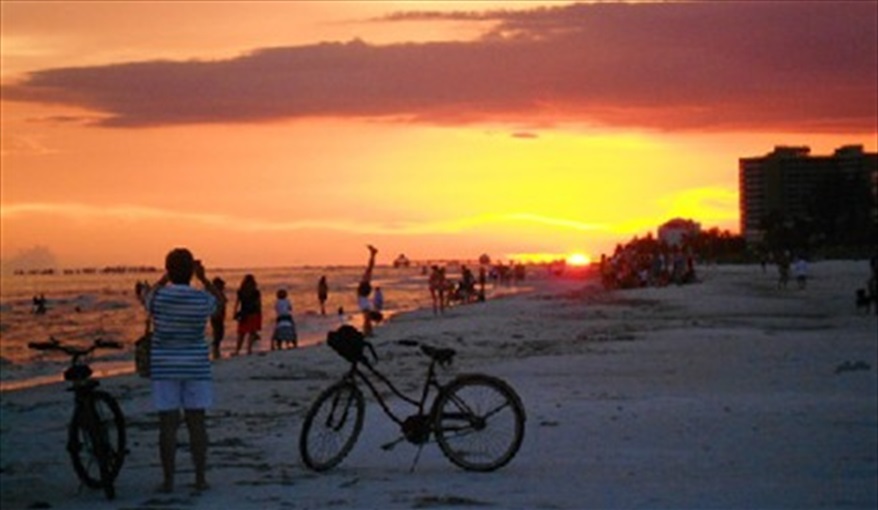 Sunset from the beach across the street. Best to arrive 15 minutes before to get the full effect.. Island Villa with 33 Foot Infinity Pool, Dock, Dolphin Visits in Fort Myers Beach, Fort Myers, Gulf Coast