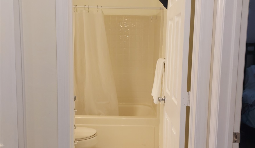 Main Bathroom, bath, stand up shower, toilet, washbasin.. Island Villa with 33 Foot Infinity Pool, Dock, Dolphin Visits in Fort Myers Beach, Fort Myers, Gulf Coast